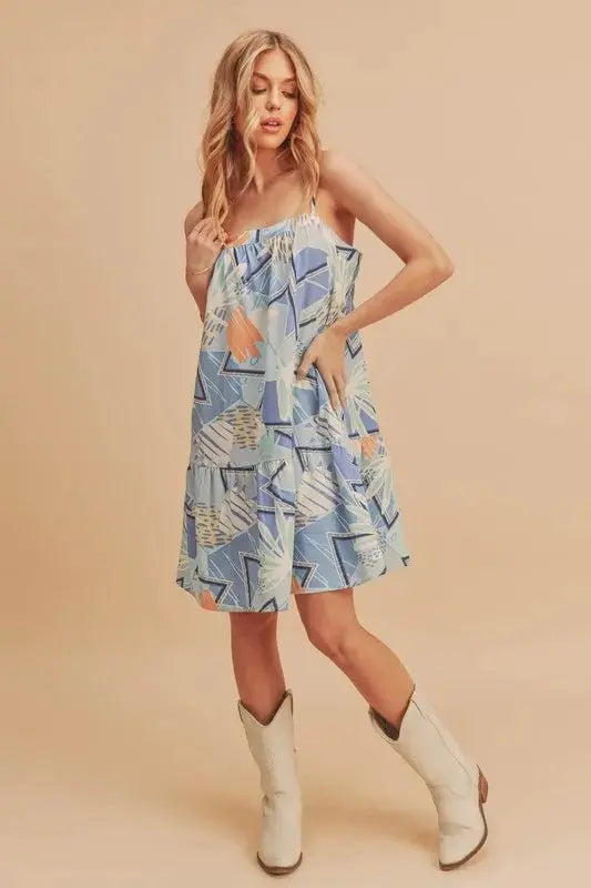 Aemi + Co Printed Ruffled Hem Square Neck Mini Cami Dress - Love Salve